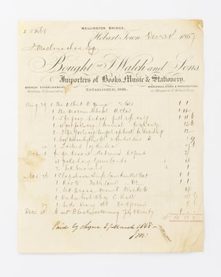 Item #69657 An invoice dated 31 December 1867 from J. Walch and Sons, Importers of Books, Music...