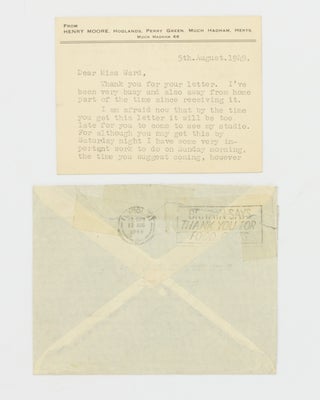 A typed personal postcard (87 × 114 mm) signed to Ellen Mitchell Ward, 5 August 1949 (with the original redirected envelope)