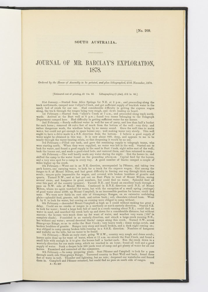 Item #78305 Journal of Mr Barclay's Exploration, 1878. Henry Vere BARCLAY.