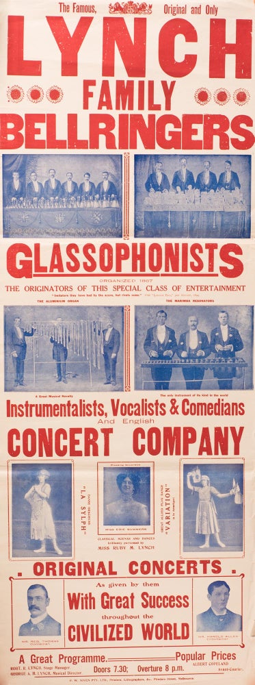 Item #78448 A pair of posters for 'The Famous, Original and Only | Lynch | Family | Bellringers | Glassophonists'. Bellringing.