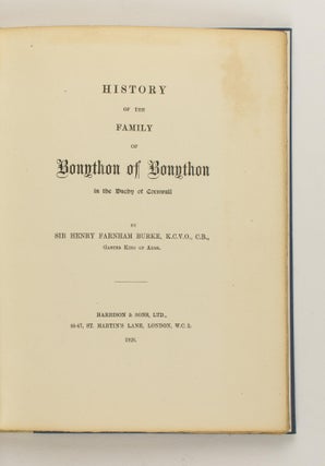 History of the Family of Bonython of Bonython in the Duchy of Cornwall