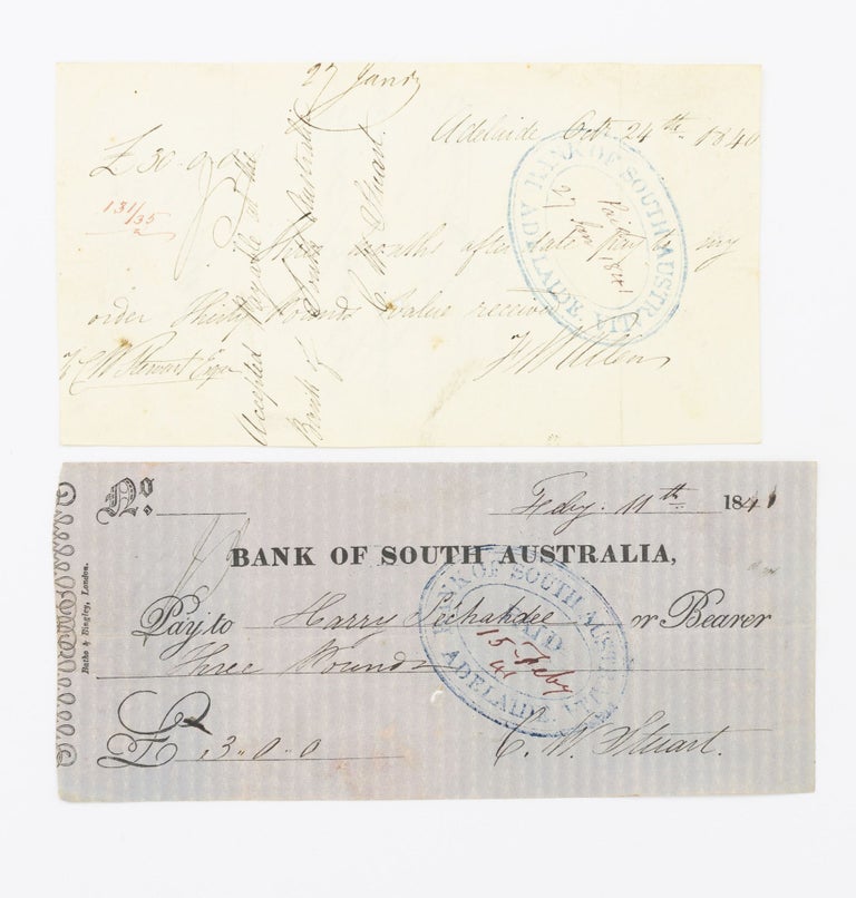 Item #80835 Two rare ephemeral items associated with the Bank of South Australia, dating from the early 1840s. Bank of South Australia.
