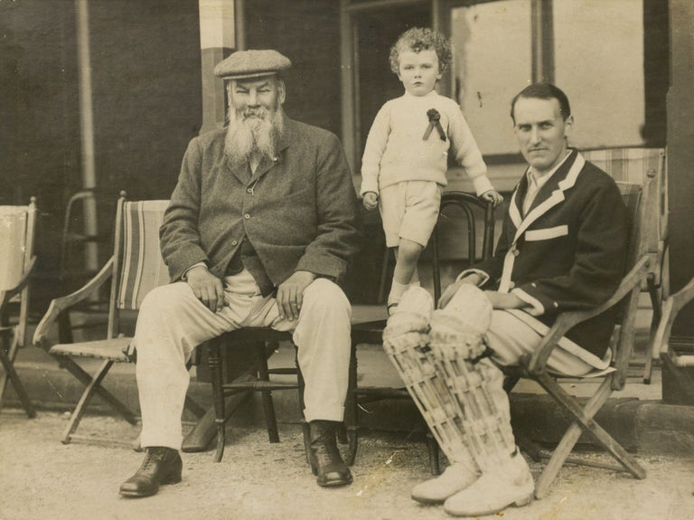 Item #81030 A vintage gelatin silver photograph (approximately 150 × 200 mm) taken outdoors, against a close backdrop of a grandstand, of a distinguished-looking W.G. Grace in the twilight of his life. Cricket, William Gilbert GRACE.