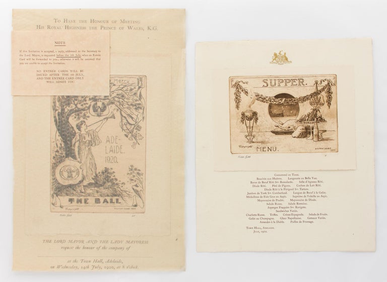 Item #81120 The menu for supper at the Adelaide Town Hall, July 1920, one of the civic celebrations organised during the visit of His Royal Highness, Edward, the Prince of Wales (later King Edward VIII). Victor COBB.