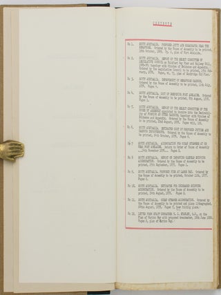 Two volumes of nineteenth century South Australian Parliamentary Papers relating to ports and harbors, together with a small quantity of related manuscript material, collected by Geoffrey Ingleton