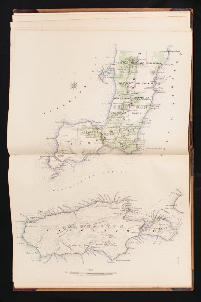 Item #89621 Plan of the Southern Portion of the Province of South Australia as divided into Counties and Hundreds, showing the most Important Settlements, Post Towns, Telegraph Stations, Main Roads, Railways &c. Compiled from Official Documents in the Office of the Surveyor General. Atlas.