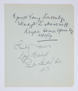 Item #93536 An autograph inscription signed 'Gladys L. Moncrieff, Royal Comic Opera Coy,...