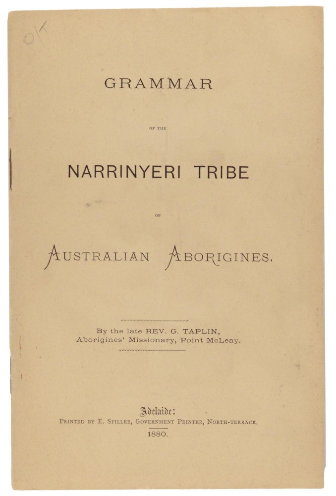 George Taplin Grammar of the Narrinyeri Tribe of Australian Aborigines | Reverend ...