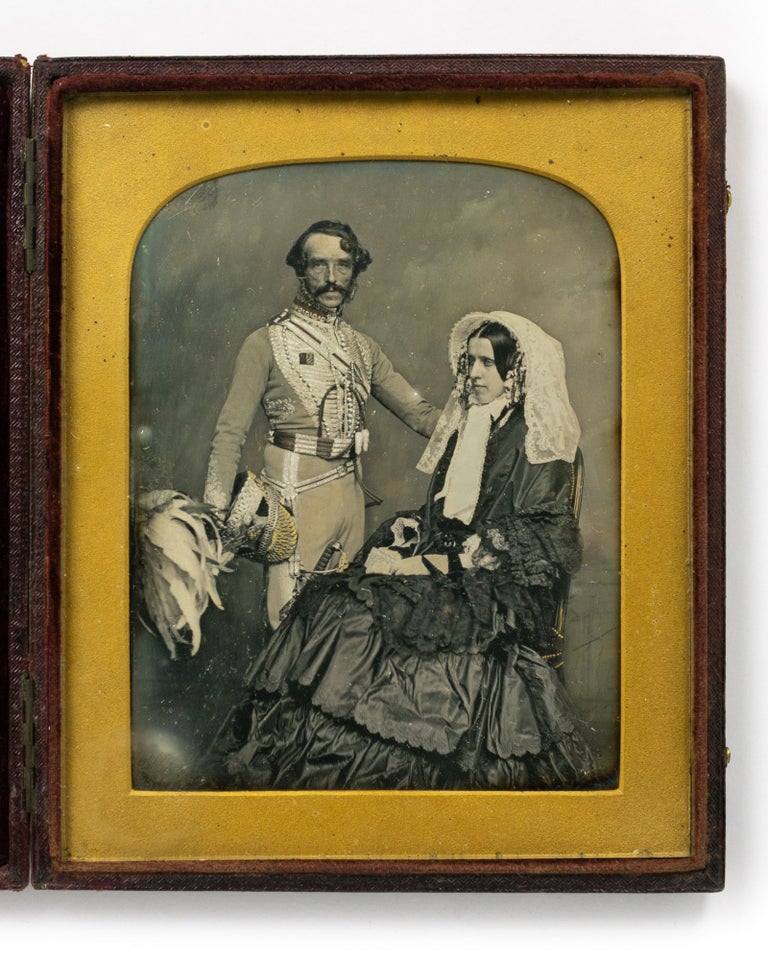 Item #95962 A fine hand-coloured half-plate daguerreotype of Major-General Henry Dundas Drummond (1802-1867) of the East India Company, and his wife Emmeline. Major-General Henry Dundas DRUMMOND.