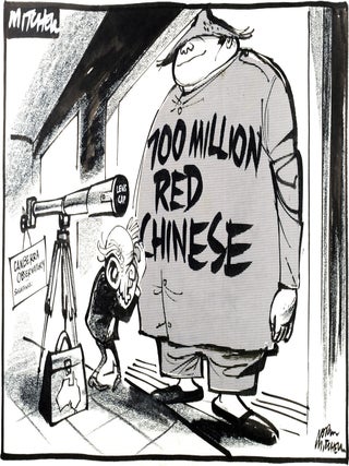 A substantial archive of original pen and ink cartoon artwork by Norm Mitchell, editorial cartoonist for the Adelaide 'Advertiser' for 30 years until his untimely death. He won a Walkley Award for the best Australian cartoon in 1975