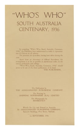 'Who's Who', South Australia Centenary, 1936