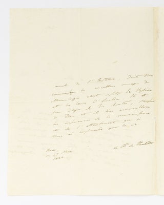 An autograph letter signed 'Le Bn de Humboldt', addressed to 'Monsieur le Duc' (likely Nicola Filomarino, duca della Torre), dated 'Paris, le 27 Mars 1820'
