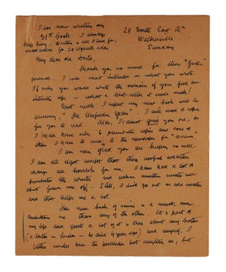 Four letters (quarto, 7 pages autograph, 2 pages typed) by Arthur Gask to his friend Dr Edward Angas Johnson. Two letters are dated 1938 (3 pages), the others are dated 1947